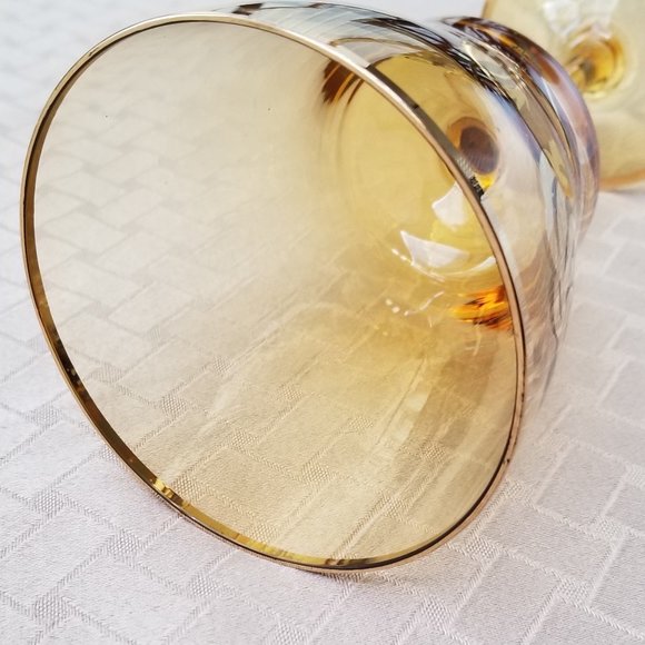 Toscany 4 Amber Stemware with Gold Rose Design - Picture 3 of 5